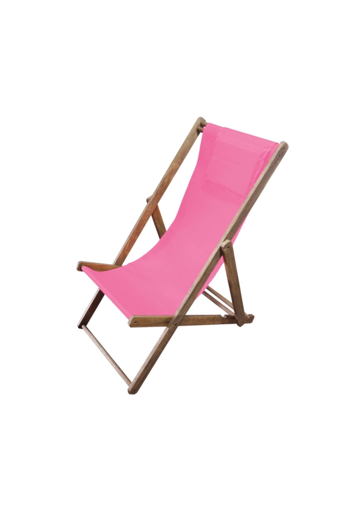 Katlanır Ahşap Şezlong (Pembe)