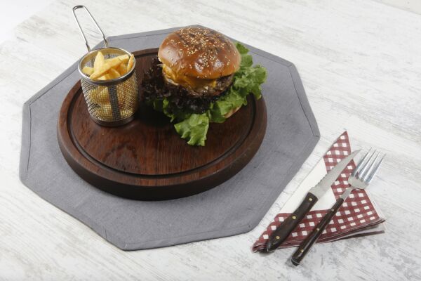 Yuvarlak Kanallı Pizza & Burger Tahta 42cm