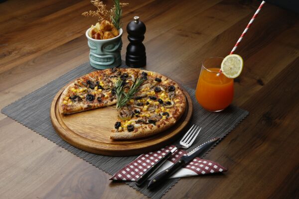 Yuvarlak Kanallı Pizza & Burger Tahta 42cm