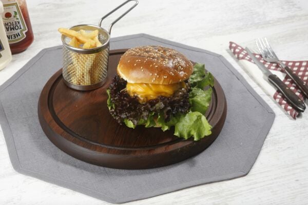 Yuvarlak Kanallı Pizza & Burger Tahta 46cm