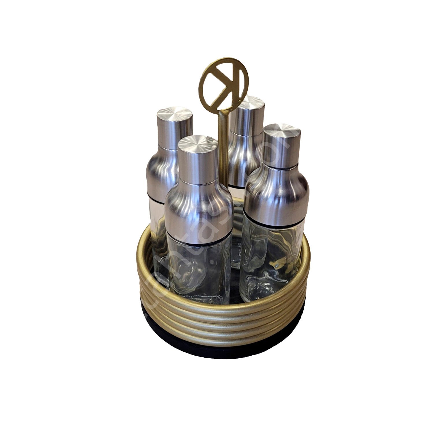 Metal Saplı Pirinç Kaplama 4'lü Yağdanlık 18 cm