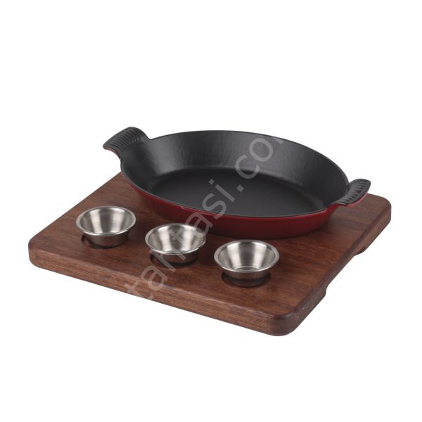 Üç Sosluklu Kırmızı Döküm Set 35x35 cm